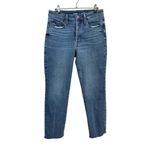 Old Navy O.G. Straight Jeans Womens 8 Blue High Rise Button Fly Raw Hem